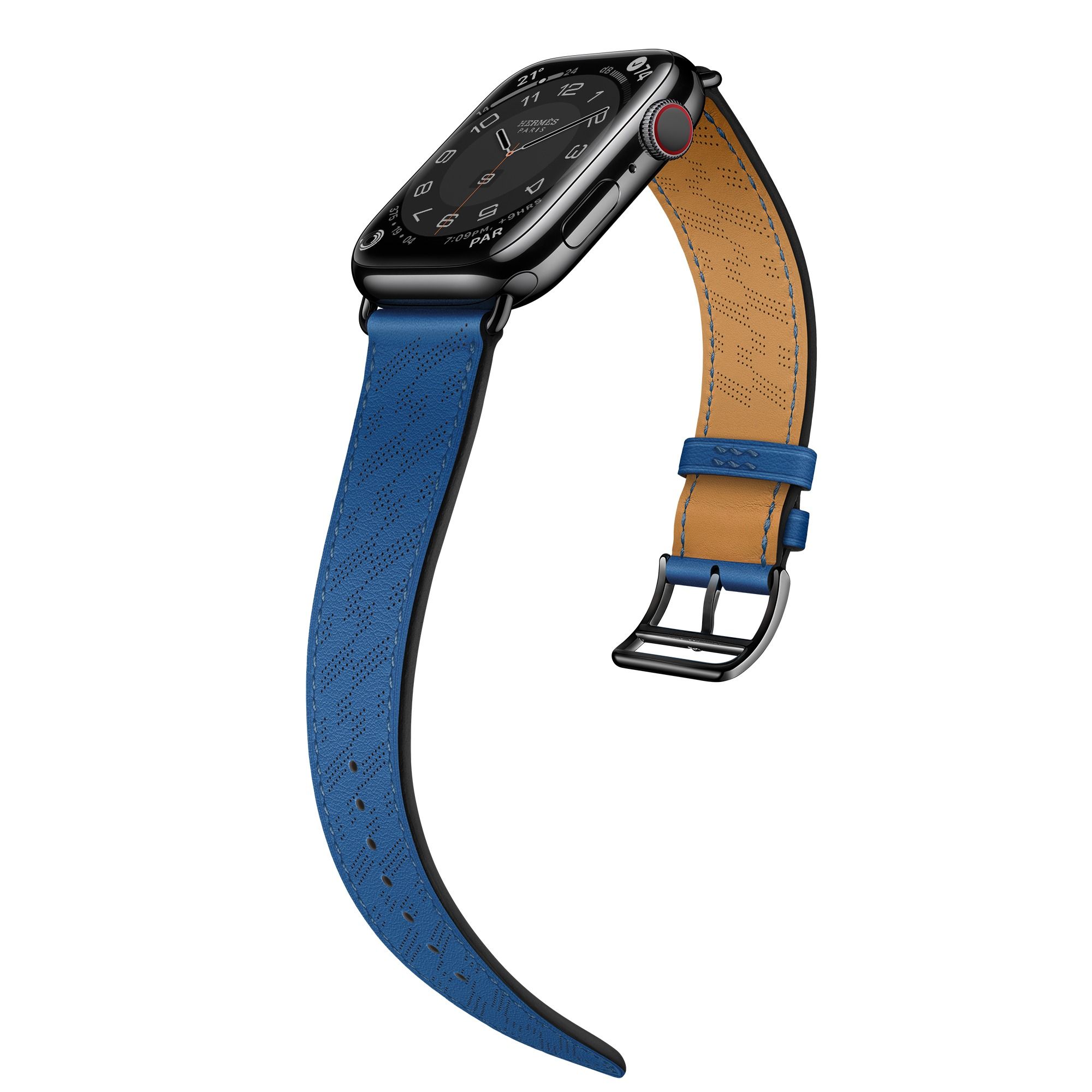 Apple Watch Hermes 8系列H Diagonal法國藍Swift小牛皮單圈錶帶，NT＄43,900。（圖／品牌提供）