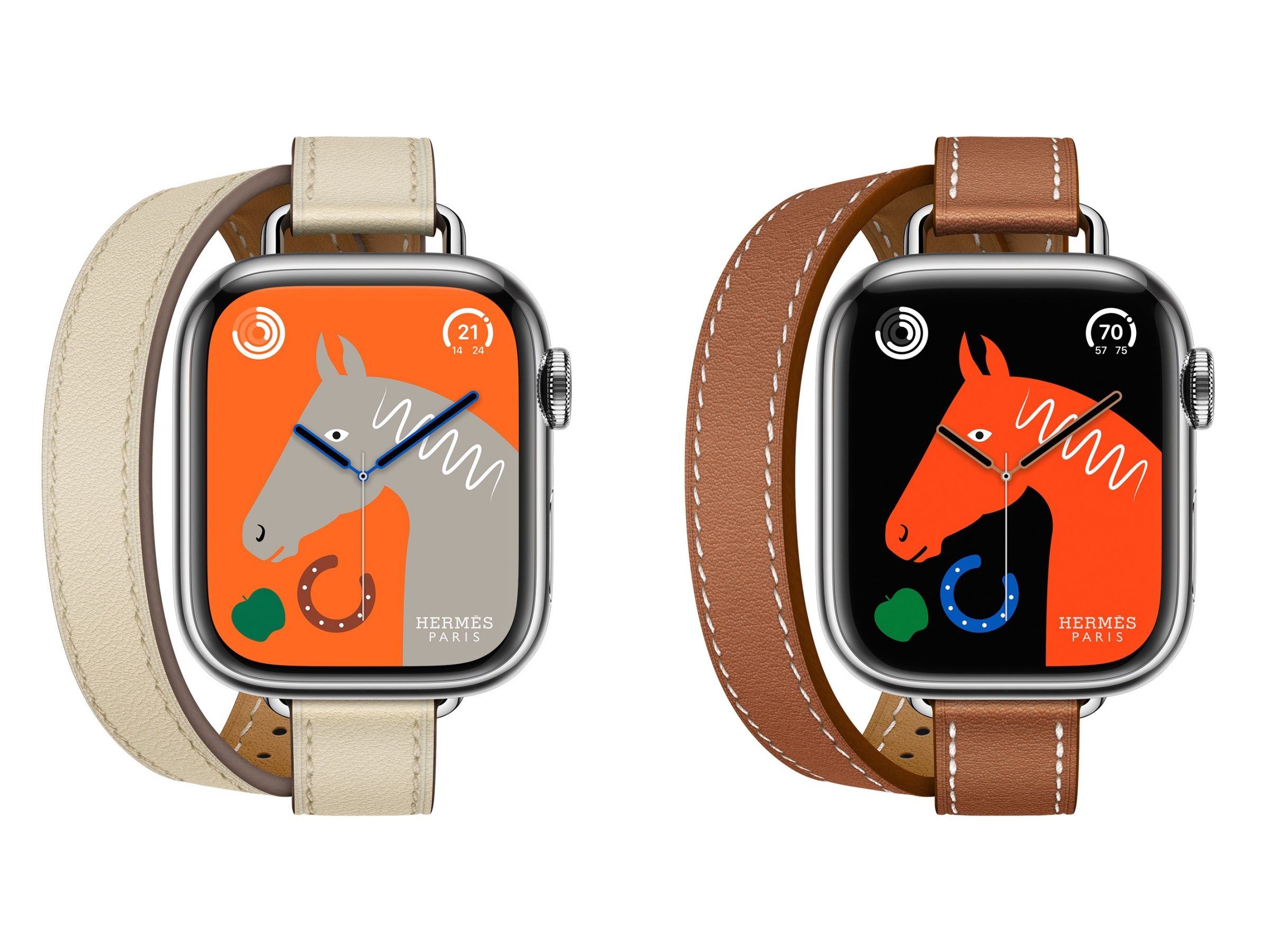 Apple Watch Hermes 8 系列Lucky Horse錶盤、Swift 小牛皮雙圈錶帶，NT＄43,400。（圖／品牌提供）